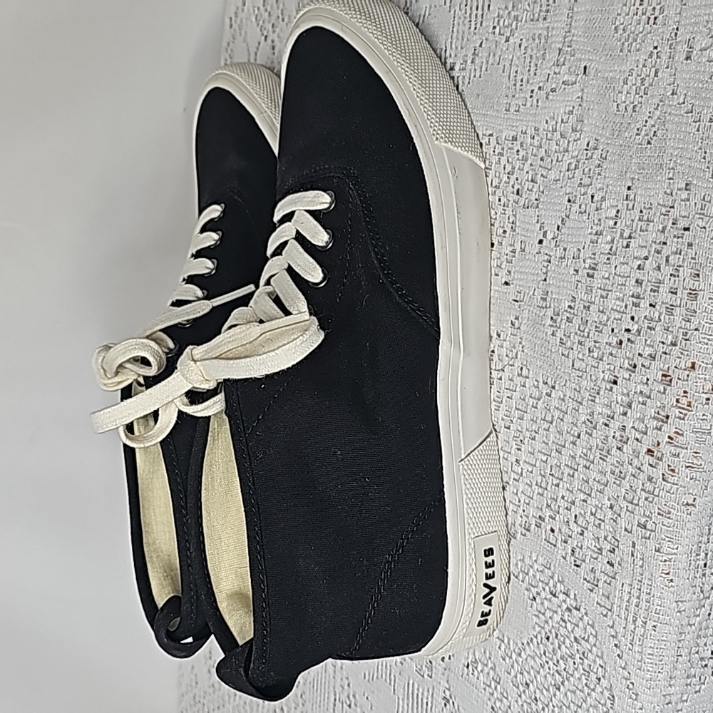 SeaVees Legend 90 canvas mid top lace up black tennis shoes sz 9